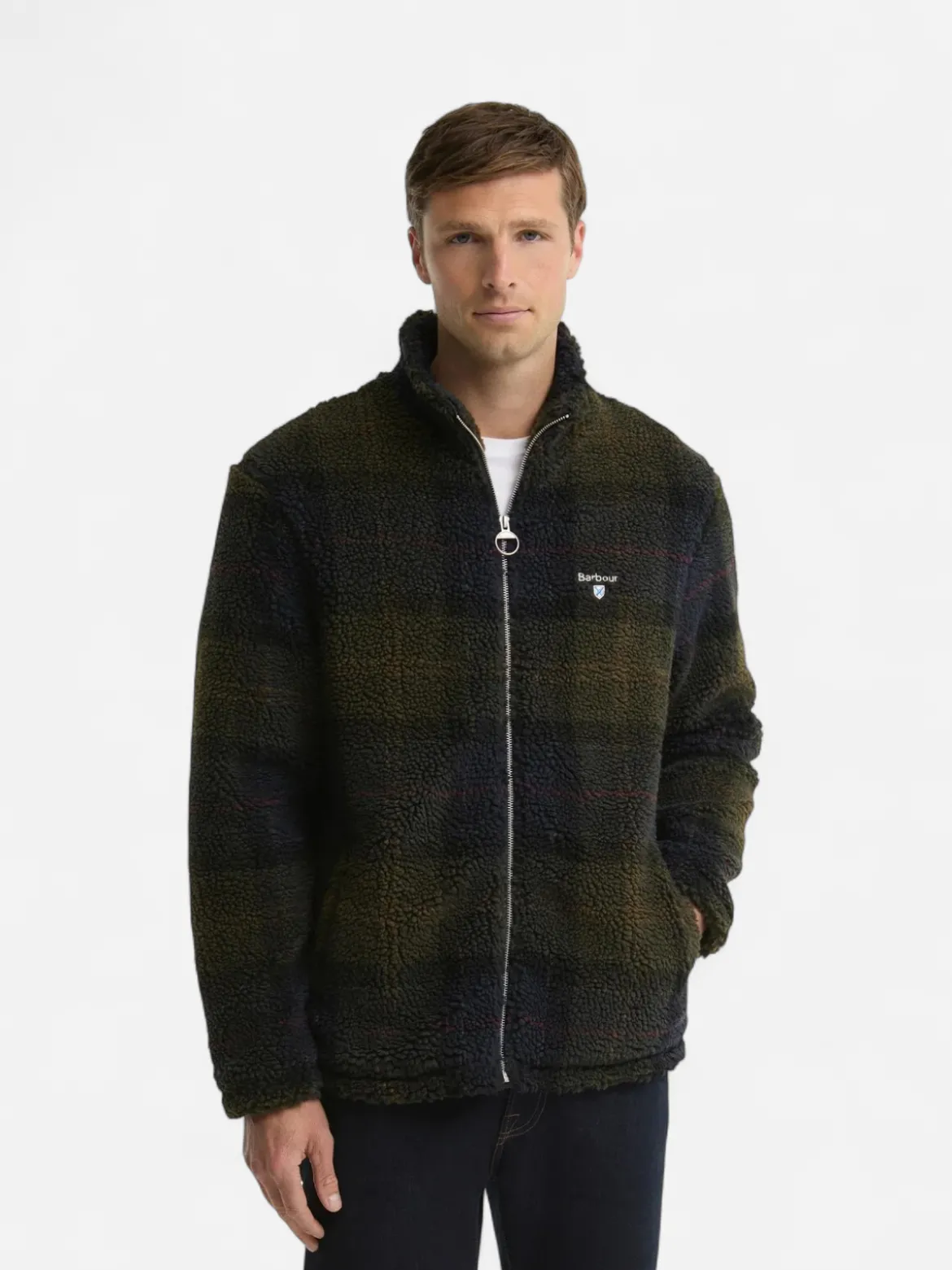 Barbour miesten fleecetakki Tartan Sherpa Fleece, vihreä ruutu