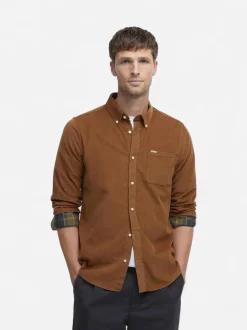 Barbour miesten kauluspaita Ramsey Tailored Cord Shirt, konjakinruskea