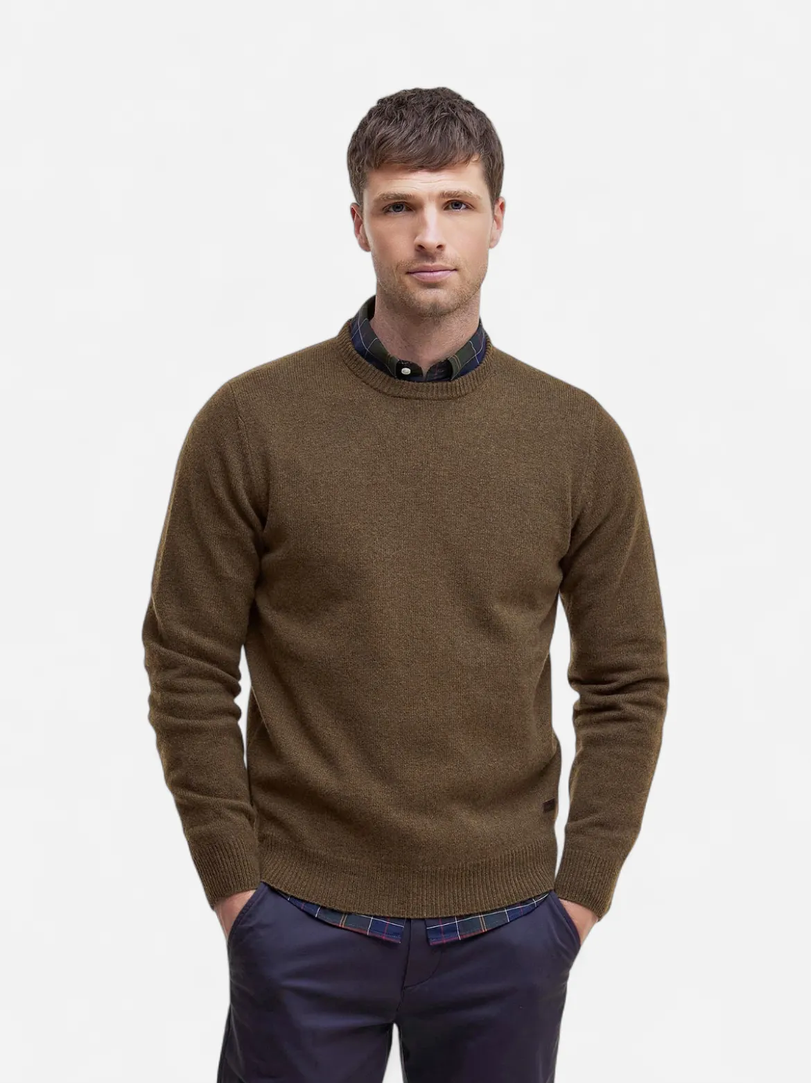 Barbour miesten neulepusero Essential Patch Crew, kaakaonruskea