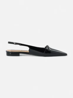 Bianco naisten avokkaat BiaBari Pointy Flat Slingback Faux Leather, musta