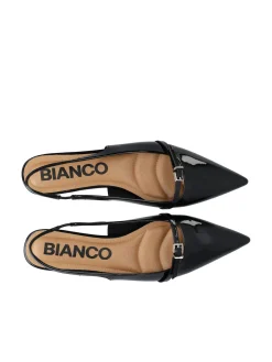 Bianco naisten avokkaat BiaBari Pointy Flat Slingback Faux Leather, musta