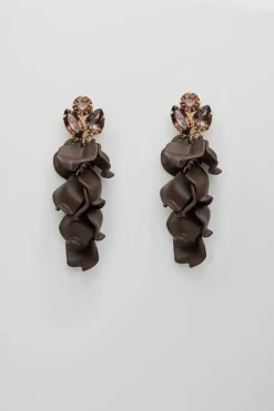 Bow 19 korvakorut LEAF STONE EARRINGS, tummanruskea