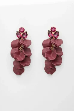 Bow 19 korvakorut LEAF STONE EARRINGS, viininpunainen