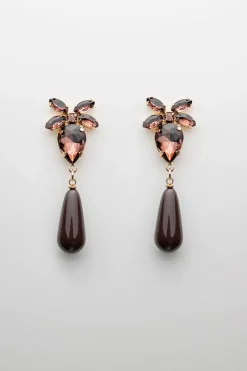 Bow 19 korvakorut STONE DROP EARRINGS, tummanruskea