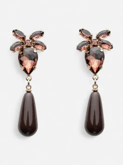 Bow 19 korvakorut STONE DROP EARRINGS, tummanruskea