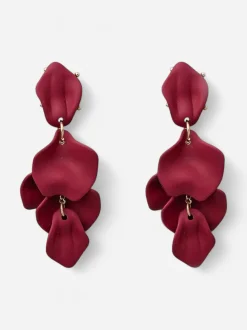Bow 19 Naisten Korvakorut Pearl Leaf Earrings, viininpunainen
