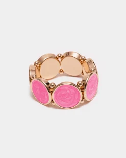 Bow 19 naisten rannekoru Ava Pearl Elastic Bracelet, pinkki