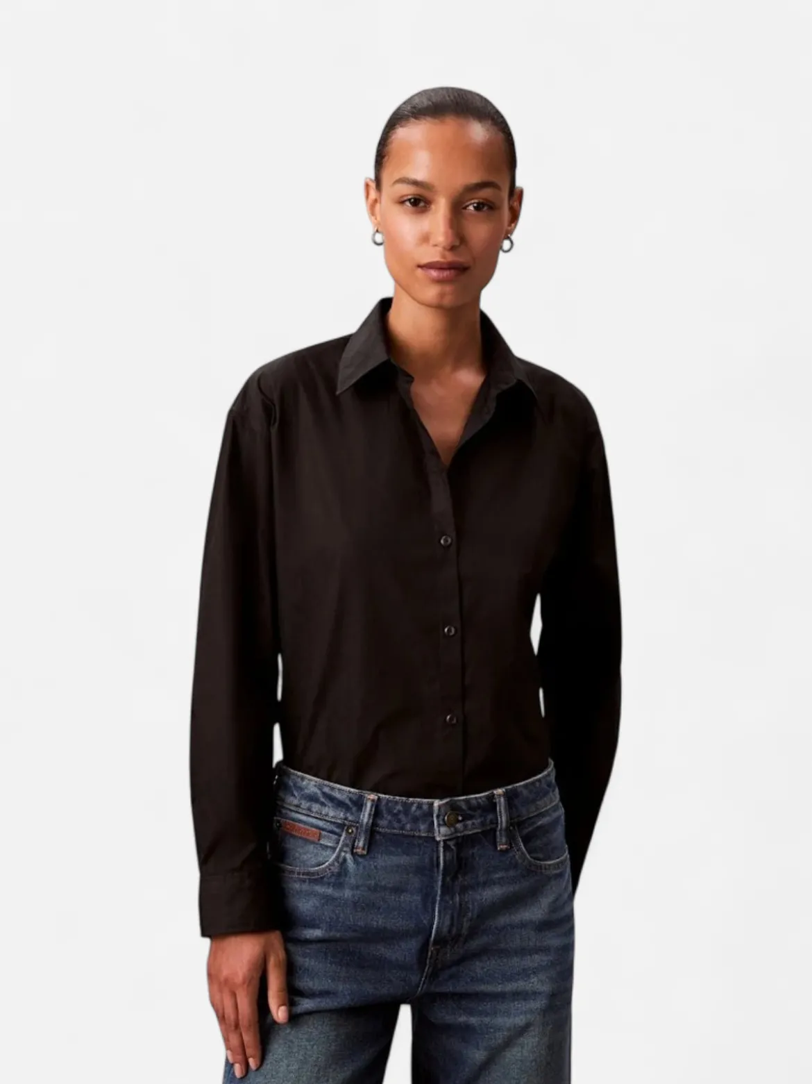 Calvin Klein Jeans Logo Perfect Button Down Shirt, musta