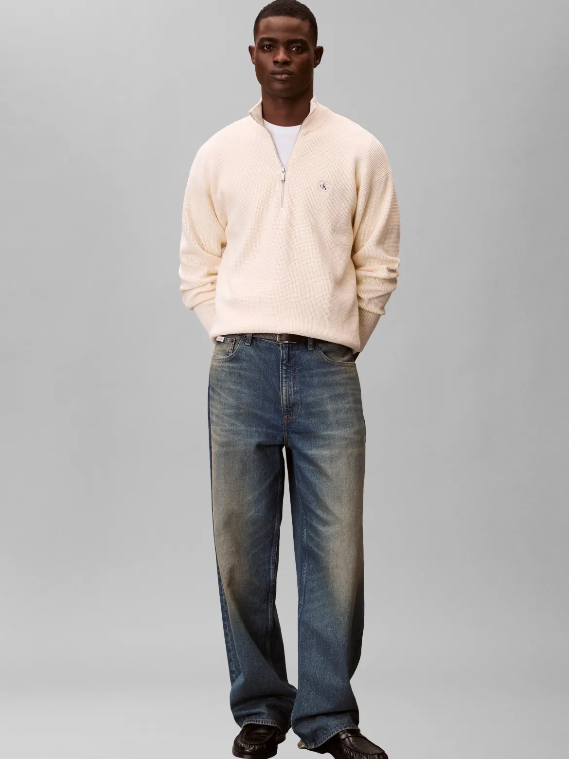 Calvin Klein Jeans miesten collegepaita ELS EZ Cotton Waffle Quarter Zip, kerma