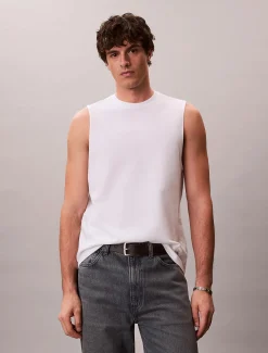 Calvin Klein Jeans miesten hihaton paita 30S Jersey Badge Muscle Tank, valkoinen