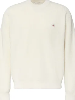Calvin Klein Jeans miesten neulepusero LS EZ Cotton Waffle Crwnk Swtr 9, luonnonvalkoinen