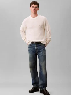 Calvin Klein Jeans miesten neulepusero LS EZ Cotton Waffle Crwnk Swtr 9, luonnonvalkoinen
