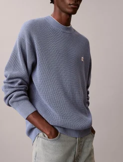 Calvin Klein Jeans miesten neulepusero LS EZ Cotton Waffle Crwnk Swtr 9, sininen