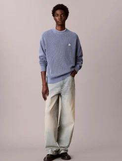 Calvin Klein Jeans miesten neulepusero LS EZ Cotton Waffle Crwnk Swtr 9, sininen