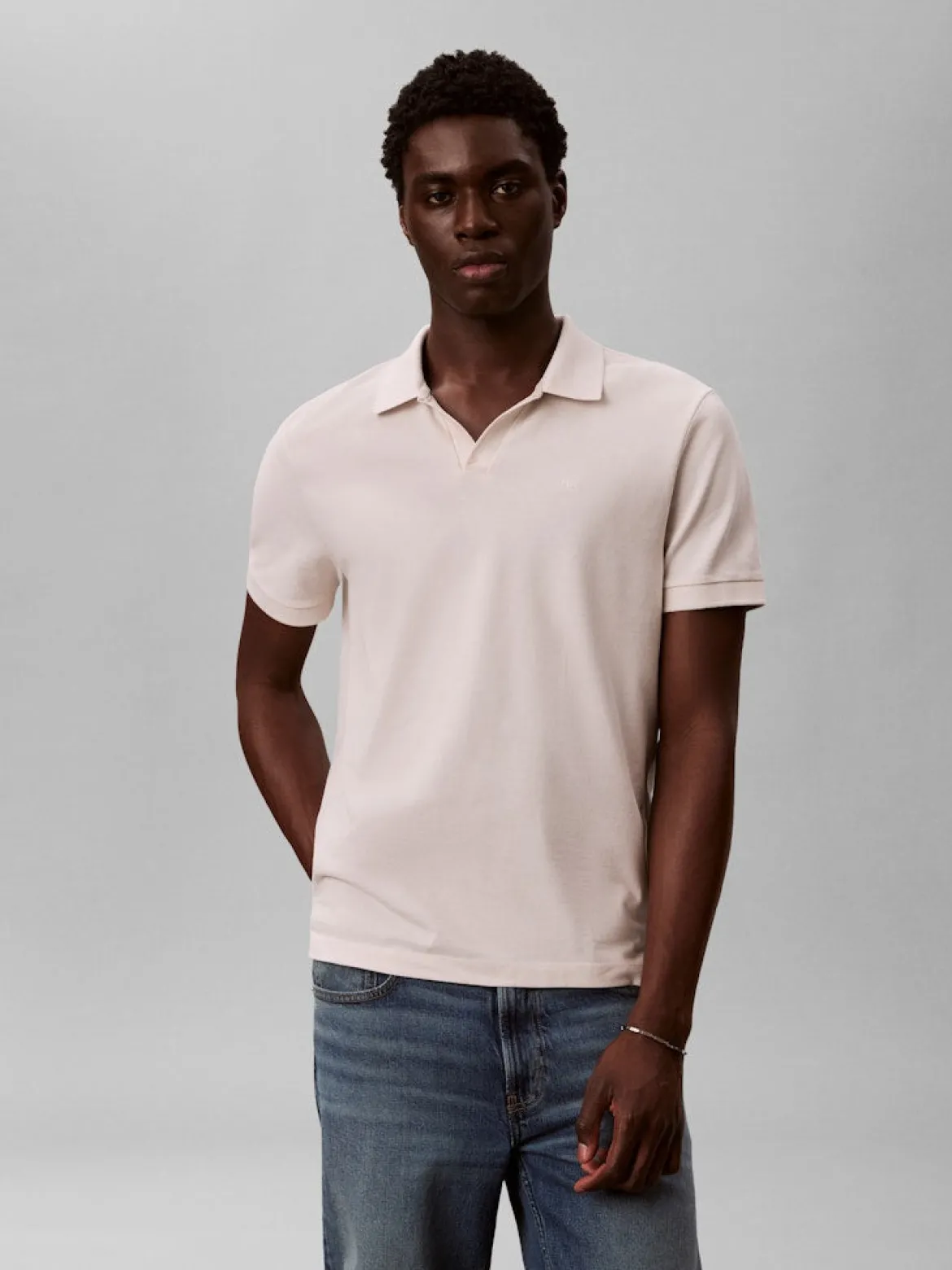 Calvin Klein Jeans miesten pikeepaita SS Open Collar Casual Pique Polo, kerma