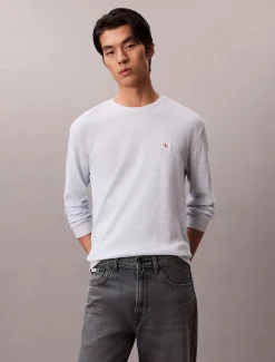 Calvin Klein Jeans miesten pitkähihainen paita LS Waffle Badge Crenwnk Tee, vaaleansininen