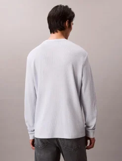 Calvin Klein Jeans miesten pitkähihainen paita LS Waffle Badge Crenwnk Tee, vaaleansininen