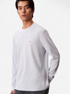 Calvin Klein Jeans miesten pitkähihainen paita LS Waffle Badge Crenwnk Tee, vaaleansininen