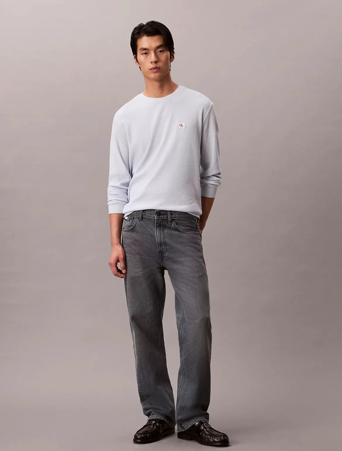 Calvin Klein Jeans miesten pitkähihainen paita LS Waffle Badge Crenwnk Tee, vaaleansininen