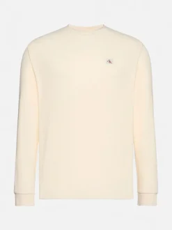 Calvin Klein Jeans miesten pitkähihainen paita LS Waffle Badge Crenwnk Tee, kerma