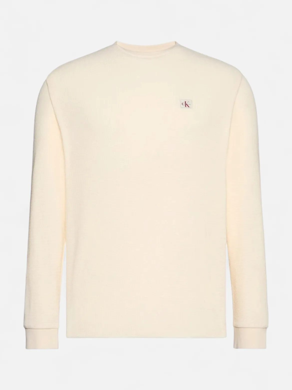 Calvin Klein Jeans miesten pitkähihainen paita LS Waffle Badge Crenwnk Tee, kerma
