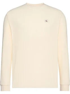 Calvin Klein Jeans miesten pitkähihainen paita LS Waffle Badge Crenwnk Tee, kerma