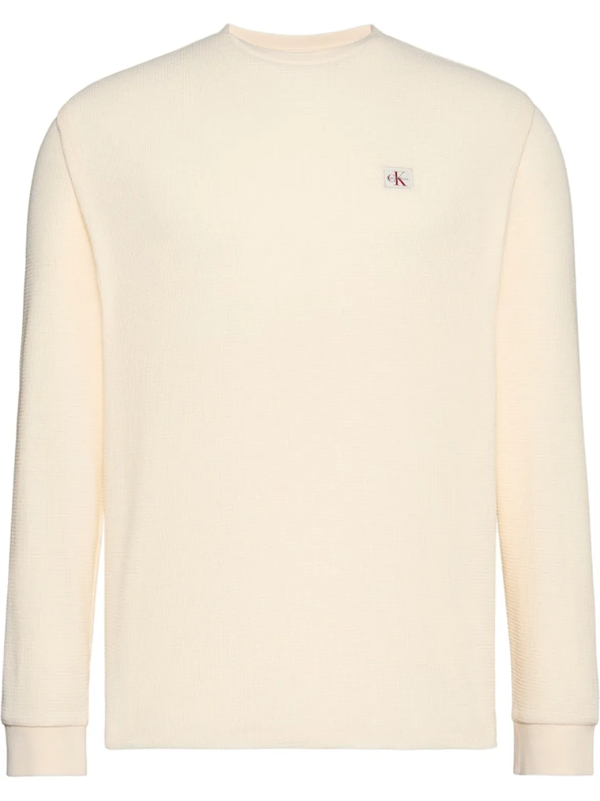 Calvin Klein Jeans miesten pitkähihainen paita LS Waffle Badge Crenwnk Tee, kerma