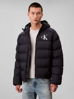 Calvin Klein Jeans miesten Puffertakki, LS NYLON MONOGRAM PUFFER JACKET Tummansininen