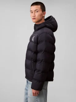 Calvin Klein Jeans miesten Puffertakki, LS NYLON MONOGRAM PUFFER JACKET Tummansininen