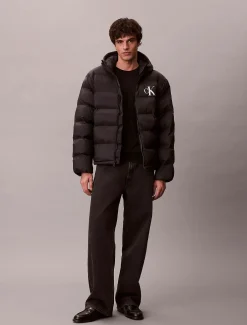 Calvin Klein Jeans miesten Puffertakki, LS NYLON MONOGRAM PUFFER JACKET Musta