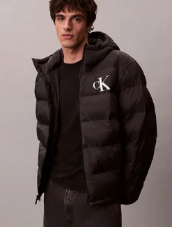 Calvin Klein Jeans miesten Puffertakki, LS NYLON MONOGRAM PUFFER JACKET Musta
