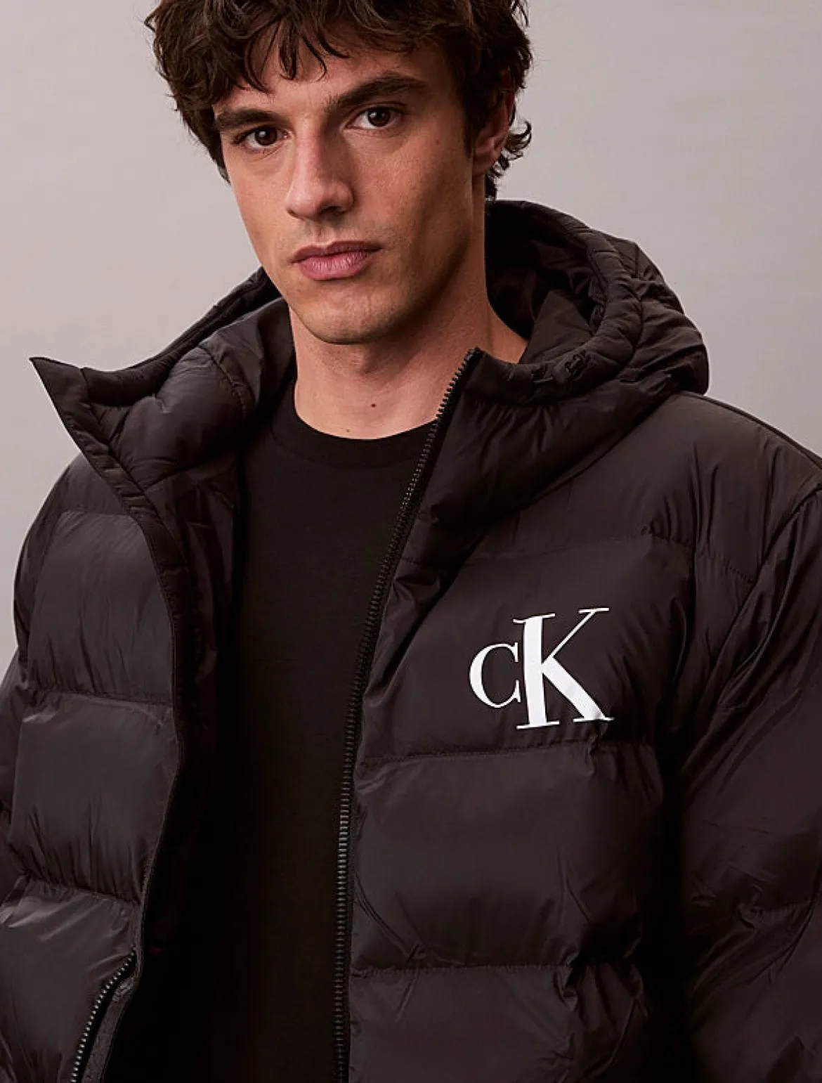 Calvin Klein Jeans miesten Puffertakki, LS NYLON MONOGRAM PUFFER JACKET Musta