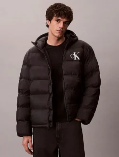 Calvin Klein Jeans miesten Puffertakki, LS NYLON MONOGRAM PUFFER JACKET Musta