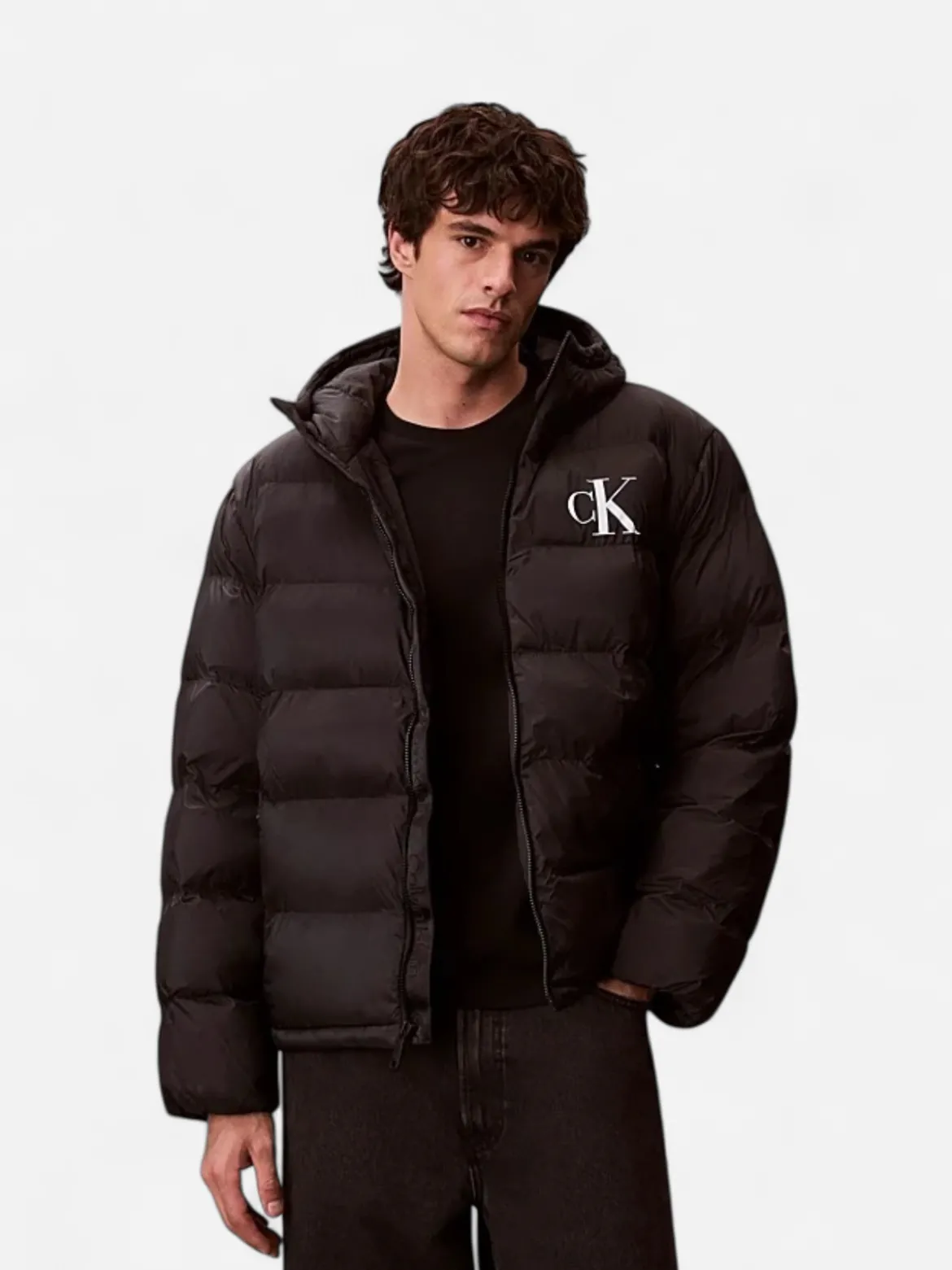 Calvin Klein Jeans miesten Puffertakki, LS NYLON MONOGRAM PUFFER JACKET Musta