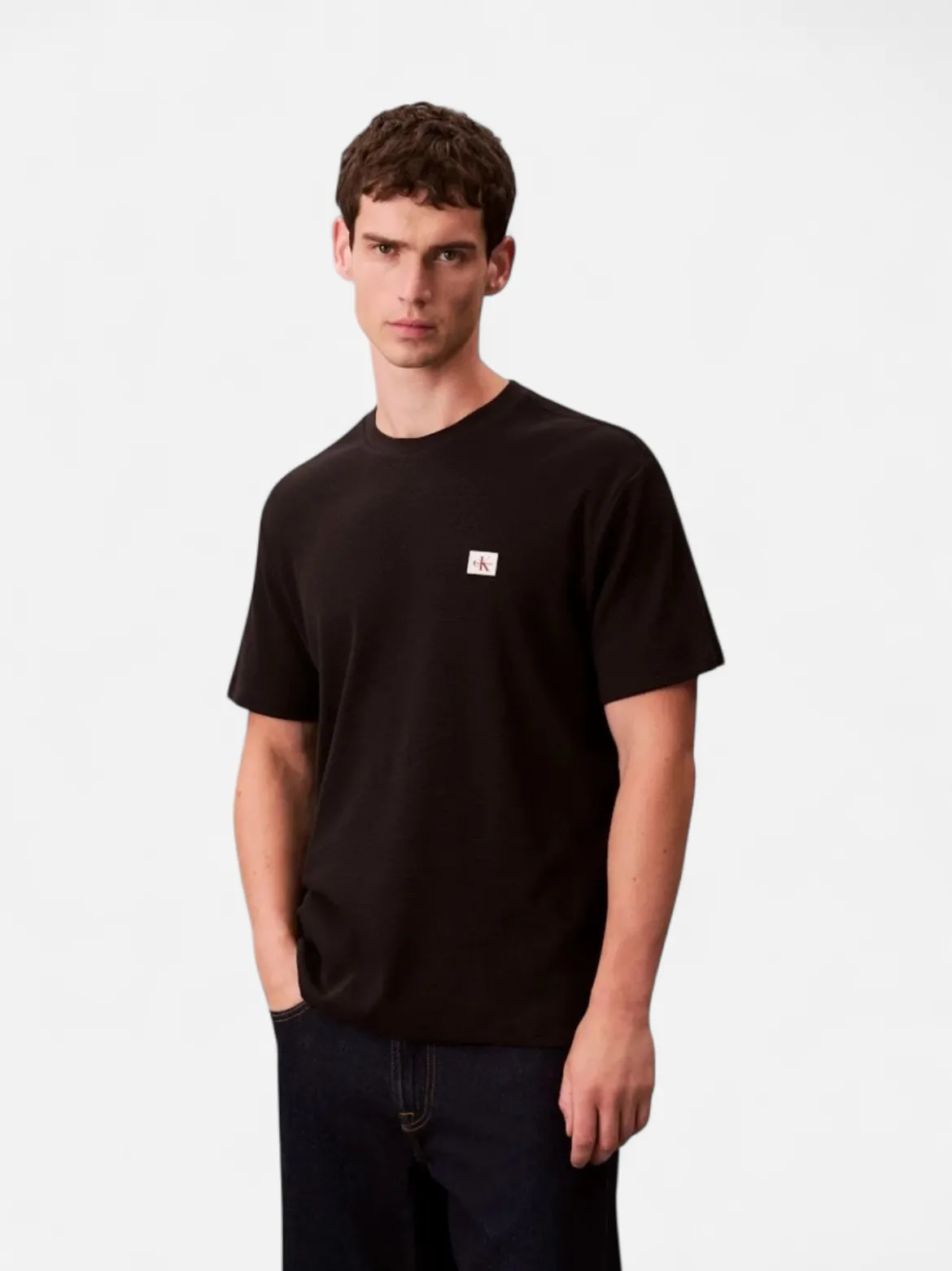 Calvin Klein Jeans miesten t-paita SS Waffle Badge Crewnk Tee, musta