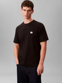 Calvin Klein Jeans miesten t-paita SS Waffle Badge Crewnk Tee, musta