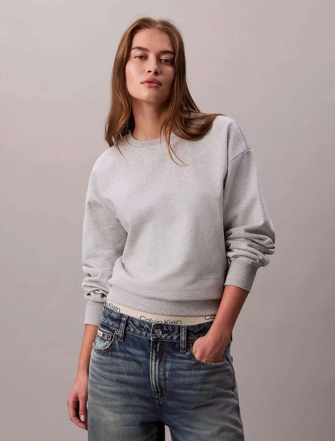 Calvin Klein Jeans naisten collegepaidat LS Archive Logo French Terry, harmaa