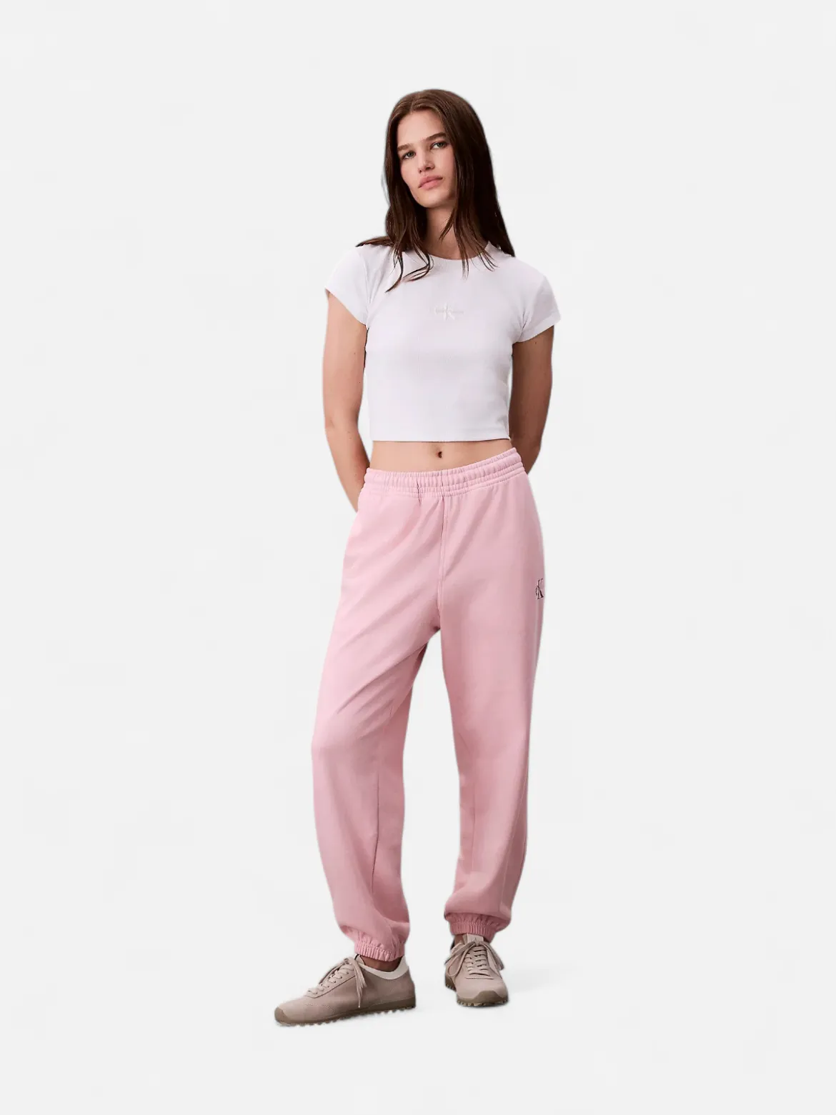 Calvin Klein Jeans naisten collegehousut MONOLOGO FRENCH TERRY JOGGER, vaaleanpunainen