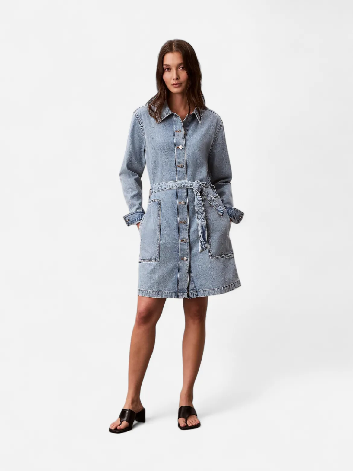 Calvin Klein Jeans naisten farkkumekko Belted Denim Mini Dress Coastel, sininen