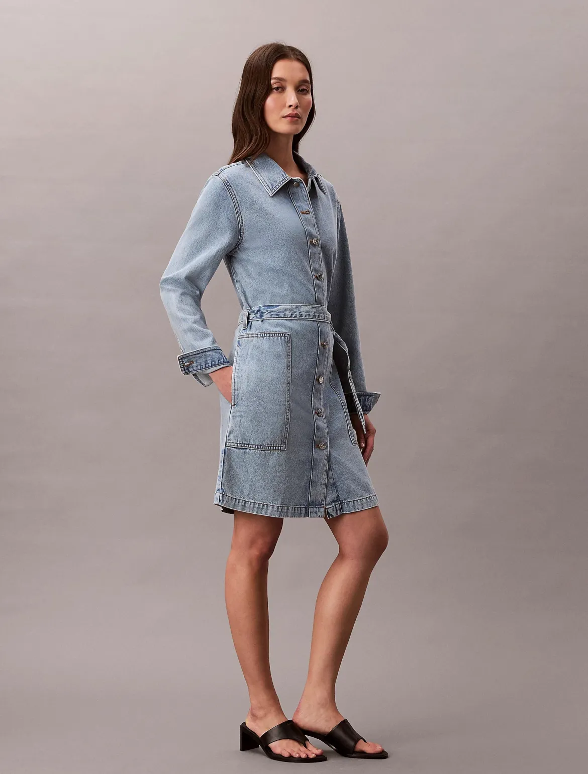 Calvin Klein Jeans naisten farkkumekko Belted Denim Mini Dress Coastel, sininen