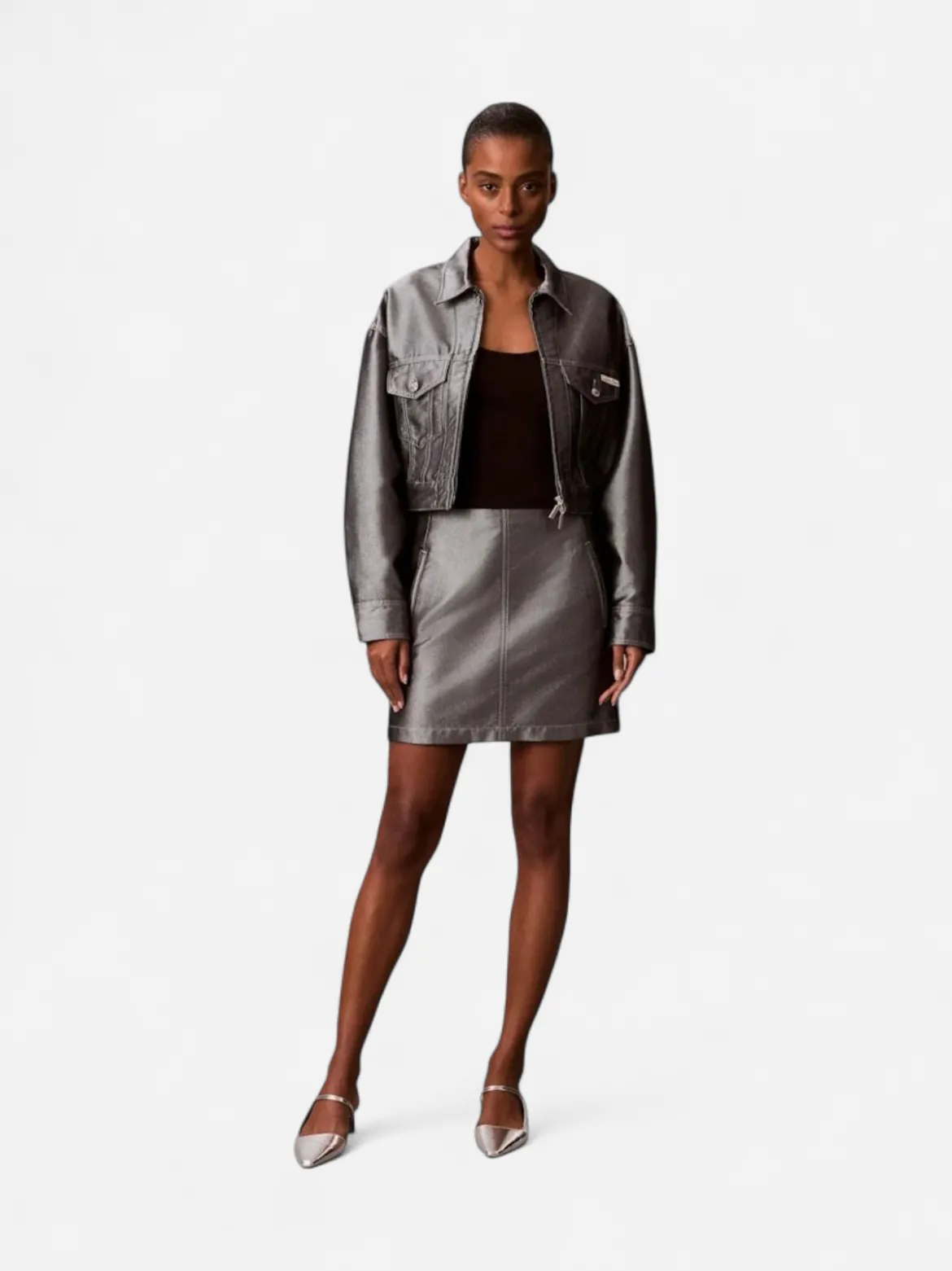 Calvin Klein Jeans naisten hame A LINE SKIRT DENIM SHINE, hopeanharmaa