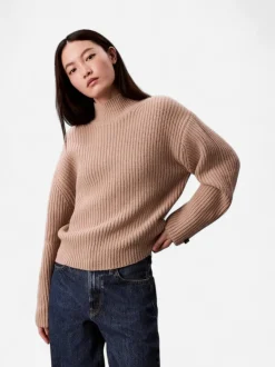 Calvin Klein Jeans naisten neulepusero, CHUNKY WOOL BLEND T NECK SWEATER Luonnonvalkoinen