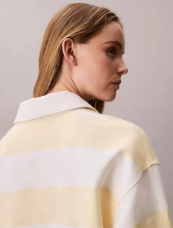 Calvin Klein Jeans naisten paitamekko LS Varsity Stripe Mini Polo Dress, raidallinen keltainen