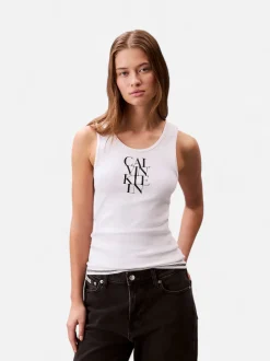 Calvin Klein Jeans naisten tank top, SL COTTON RIB SOLID TANK Valkoinen