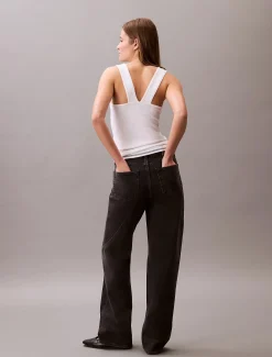 Calvin Klein Jeans naisten tank top, SL COTTON RIB SOLID TANK Valkoinen