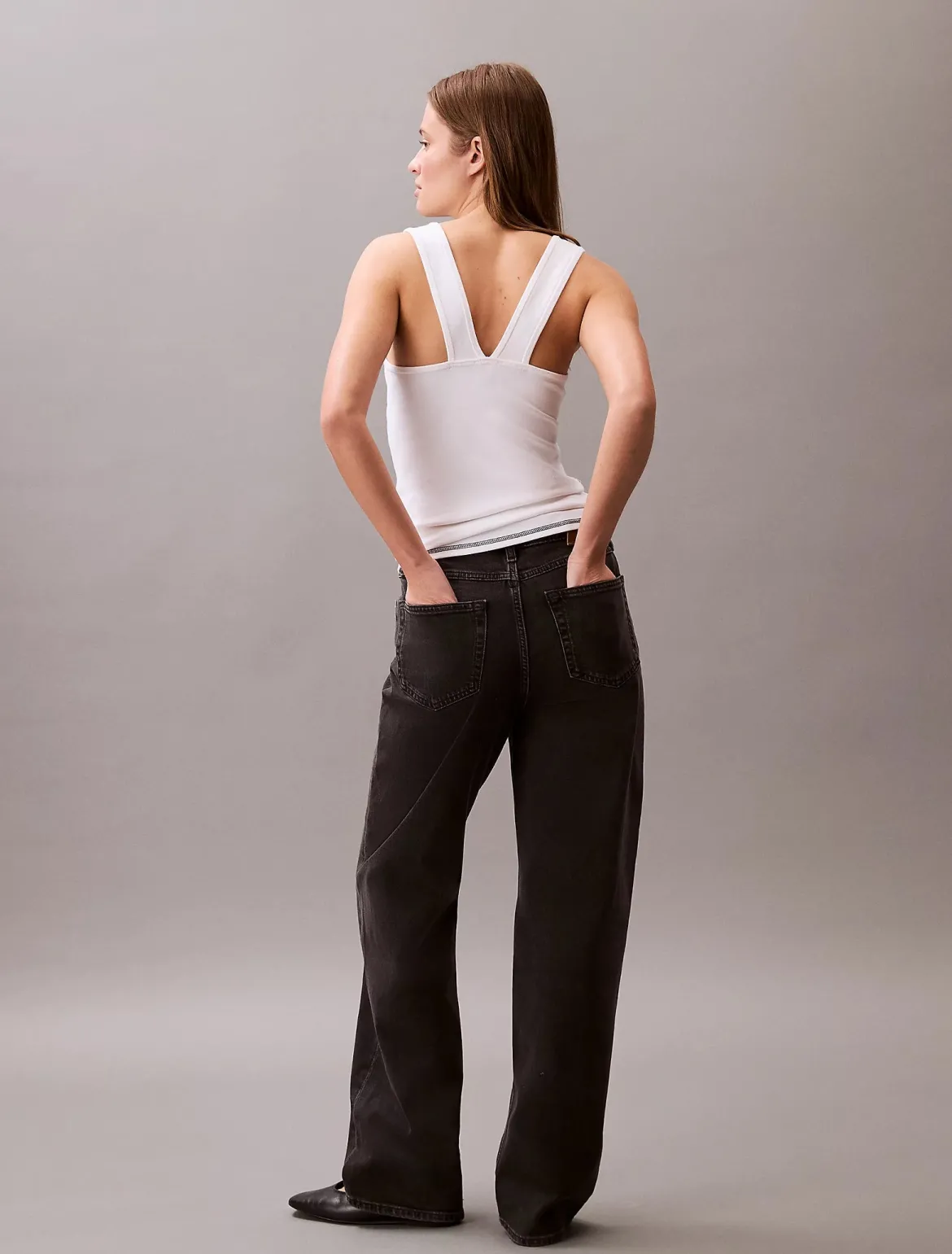 Calvin Klein Jeans naisten tank top, SL COTTON RIB SOLID TANK Valkoinen