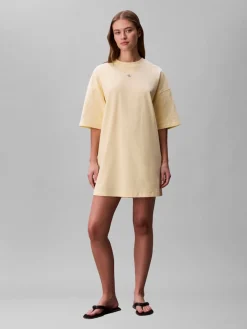 Calvin Klein Jeans naisten t-paitamekko SS WOven Label Oversized Tee Dress, sitruunankeltainen