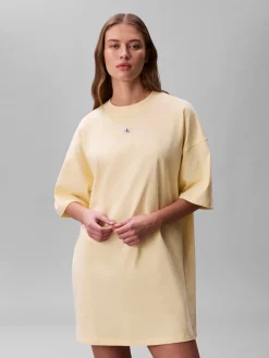 Calvin Klein Jeans naisten t-paitamekko SS WOven Label Oversized Tee Dress, sitruunankeltainen