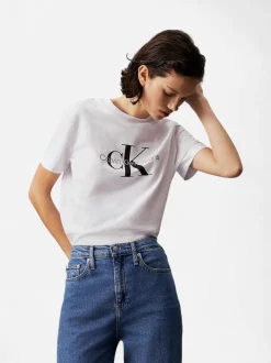 Calvin Klein Jeans Naisten T-Paita, CORE MONOLOGO Valkoinen