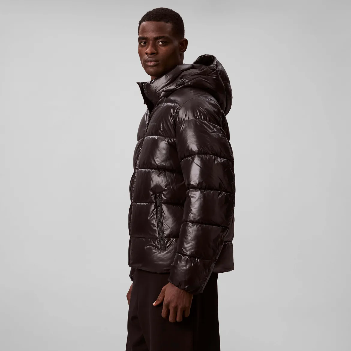 Calvin Klein Menswear LS Glossy Channeled Puffer JKT, musta